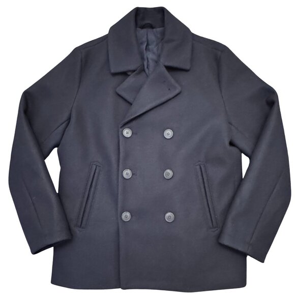 Old Navy Men's Soft-Brushed Double-Breasted Pea Coat In the Navy Size L NEW - Picture 1 of 8